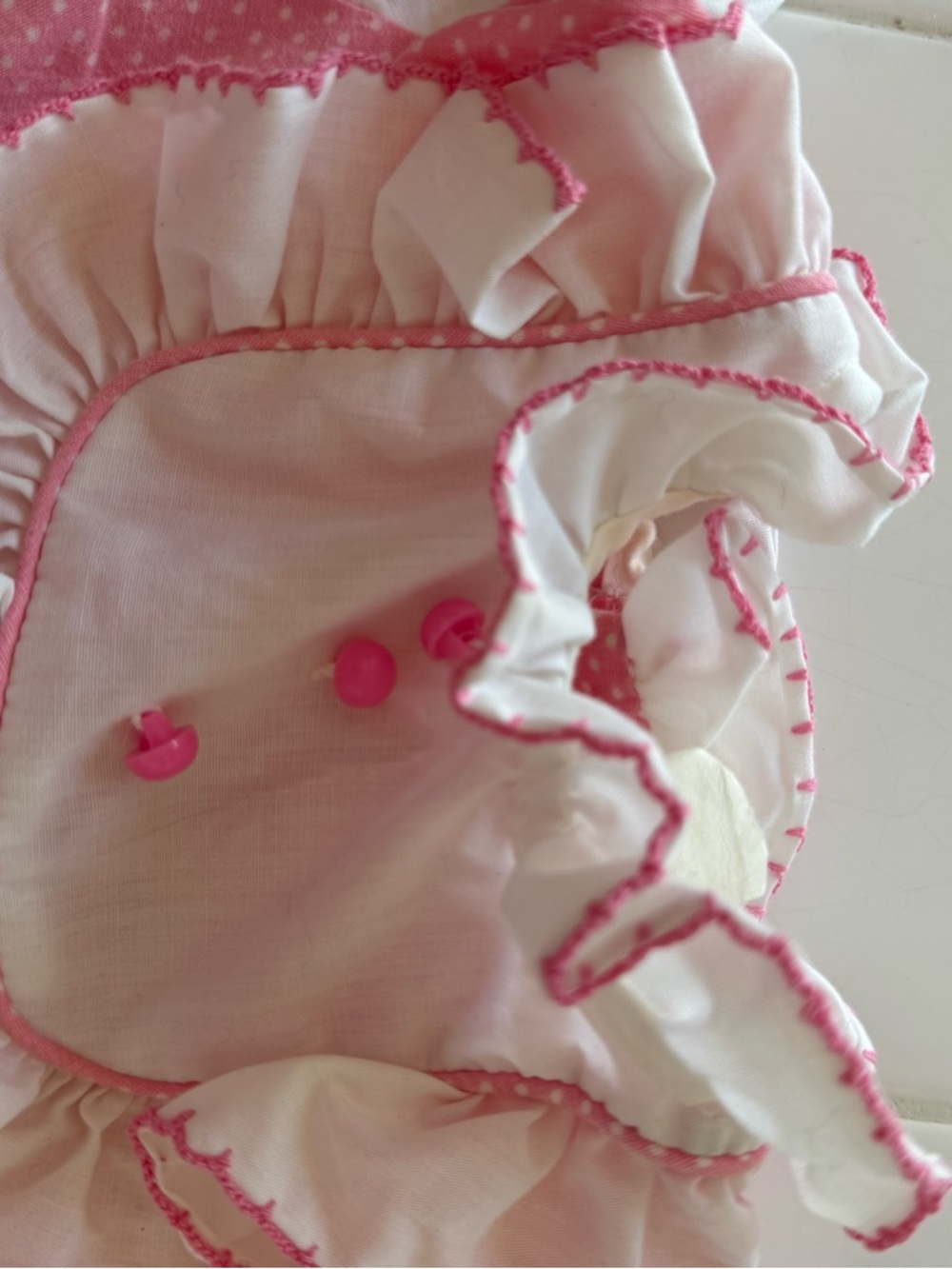 Vintage Pert'n Sassy Baby Girls 6-9m Prairie Dress Pink Polka Dot Ruffle 1970s - Picture 11 of 12